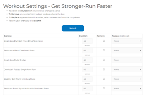 Workout Settings